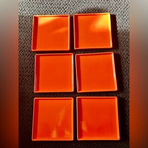 CB2 Orange Square Plates / Set of 6